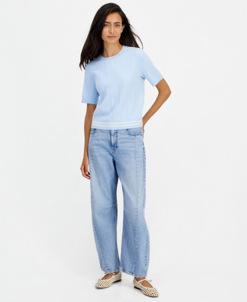 Women's Cable-Knit Short-Sleeve Crewneck Sweater