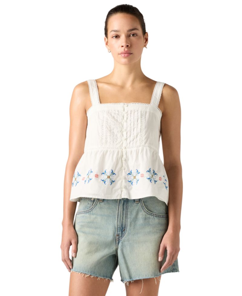 Premium Women's Mimi Square Neck Sleeveless Cotton Blouse
