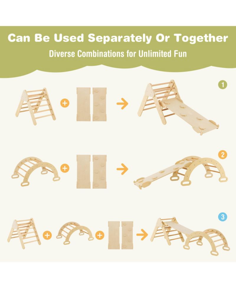 Toddler 3-in-1 Montessori Climbing Triangle, Climbing Arch and Ramp, 3-Piece Set