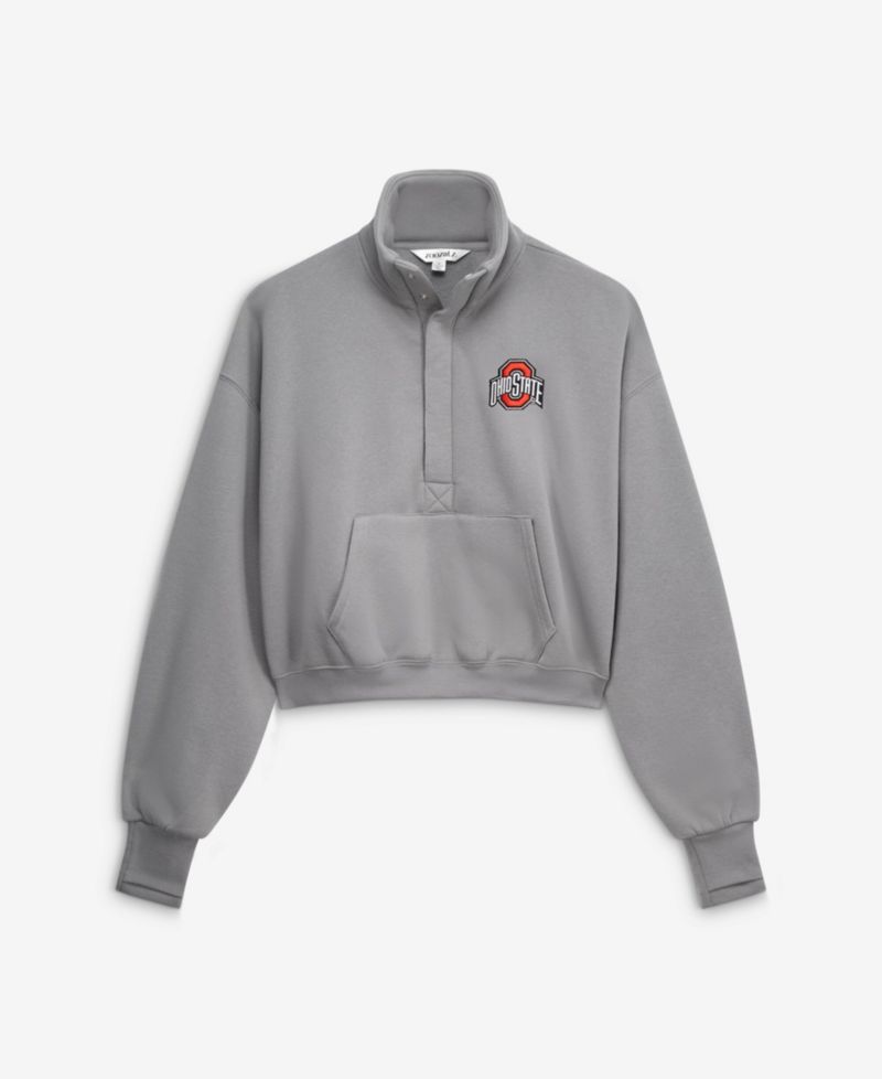 Women's Gray Ohio State Buckeyes Cropped Powerhouse Half-Snap Sweatshirt