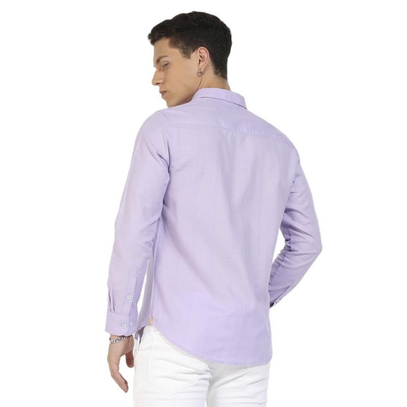 Men's Lavender Self-Design Striped Shirt