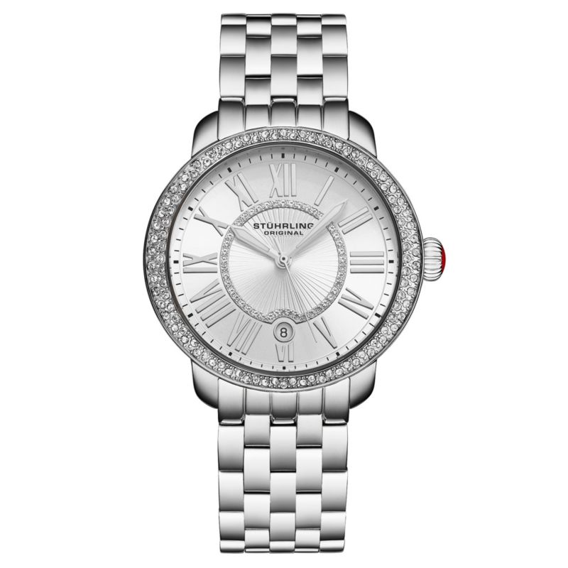 Celestia 4080 Women s Quartz 38mm Watch with Swarovski Crystal Bezel, Roman Numeral Sunray Dial and Stainless Steel Bracelet