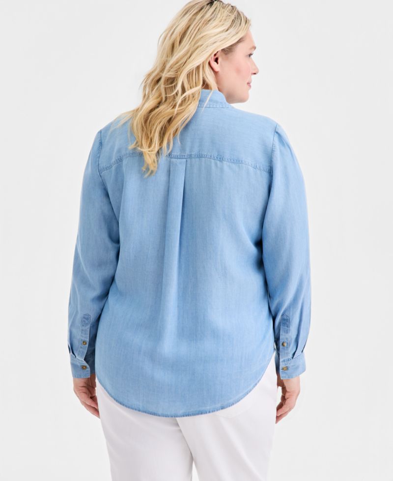 Plus Size Chambray Perfect Button-Up Shirt