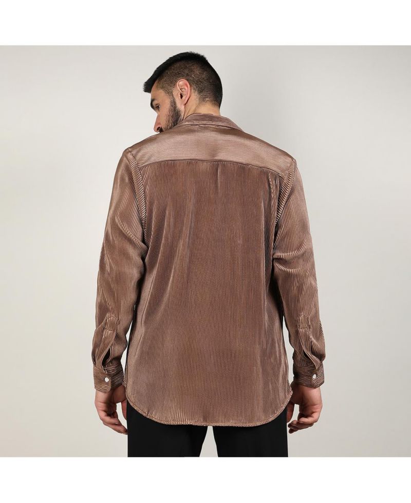 Men's Mocha Brown Pleat-Creased Shirt