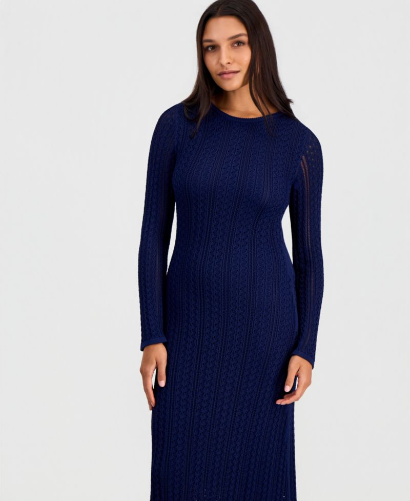 Women's Julietta Cable-Knit Long-Sleeve Midi Sweater Dress