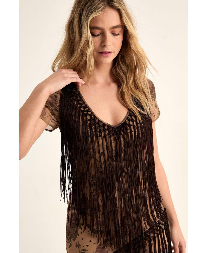 Women's Floral Chiffon Fringe Maxi Dress