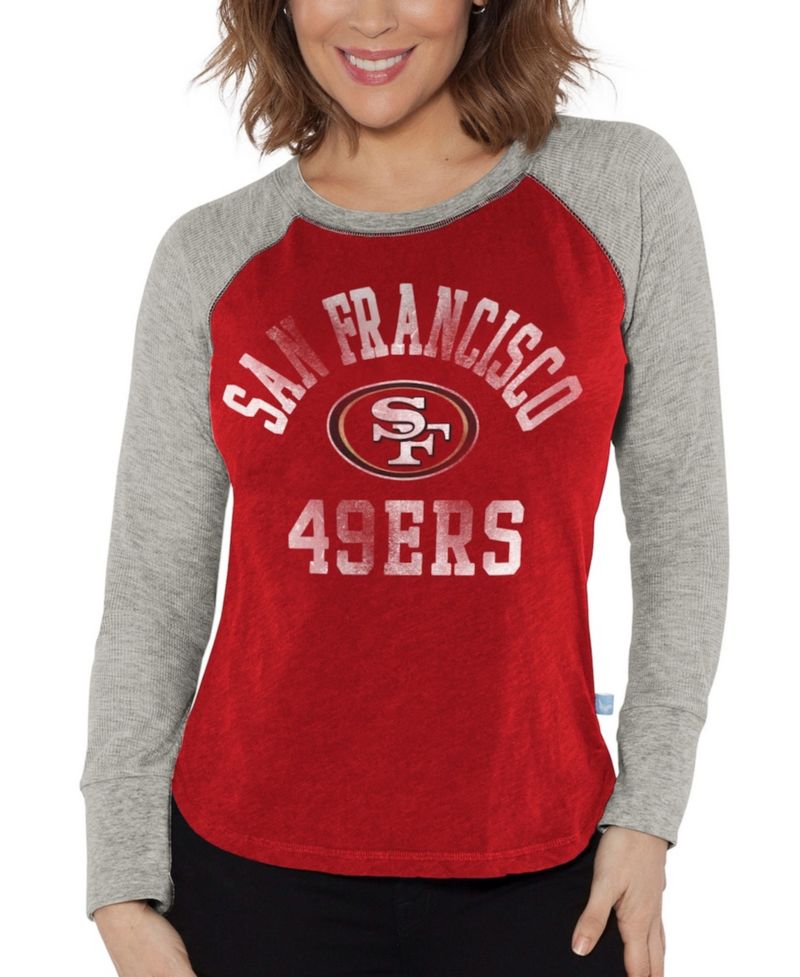 Women's Scarlet/Heather Gray San Francisco 49ers Waffle Knit Raglan Long Sleeve T-Shirt