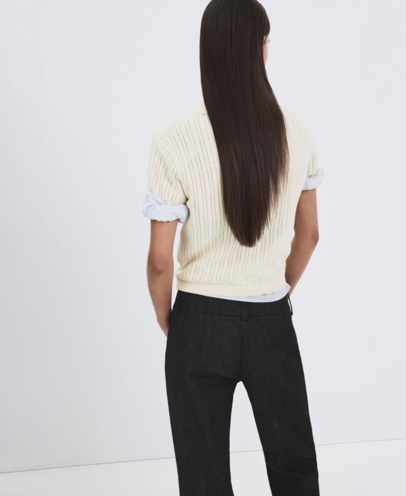 Women's Openwork Knitted Polo-Neck Sweater