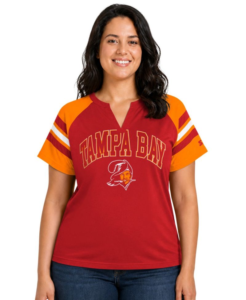 Plus Size Tampa Bay Buccaneers Throwback Game On Notch Neck Raglan T-Shirt