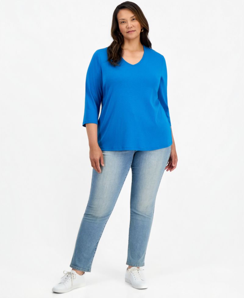 Petite V-Neck 3/4-Sleeve T-Shirt