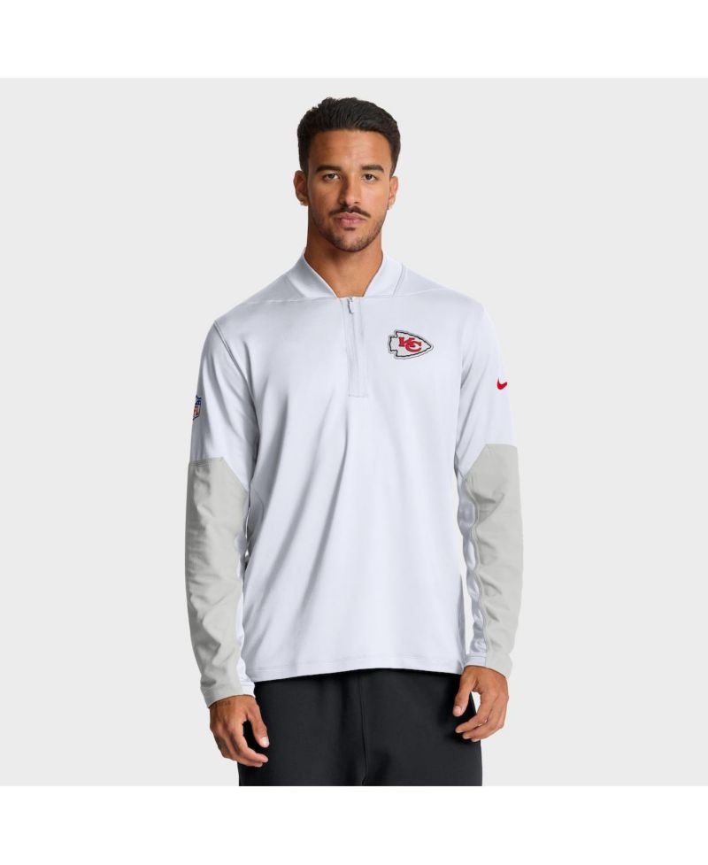 Men's White Kansas City Chiefs Sideline Feel The Pressure Performance Half-Zip Pullover