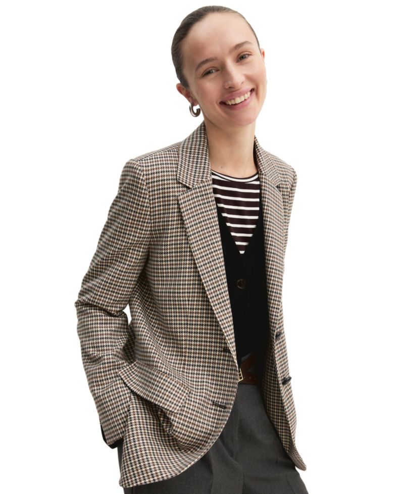 Women's Straight-Fit Plaid Long-Sleeve Lapel Collar Blazer