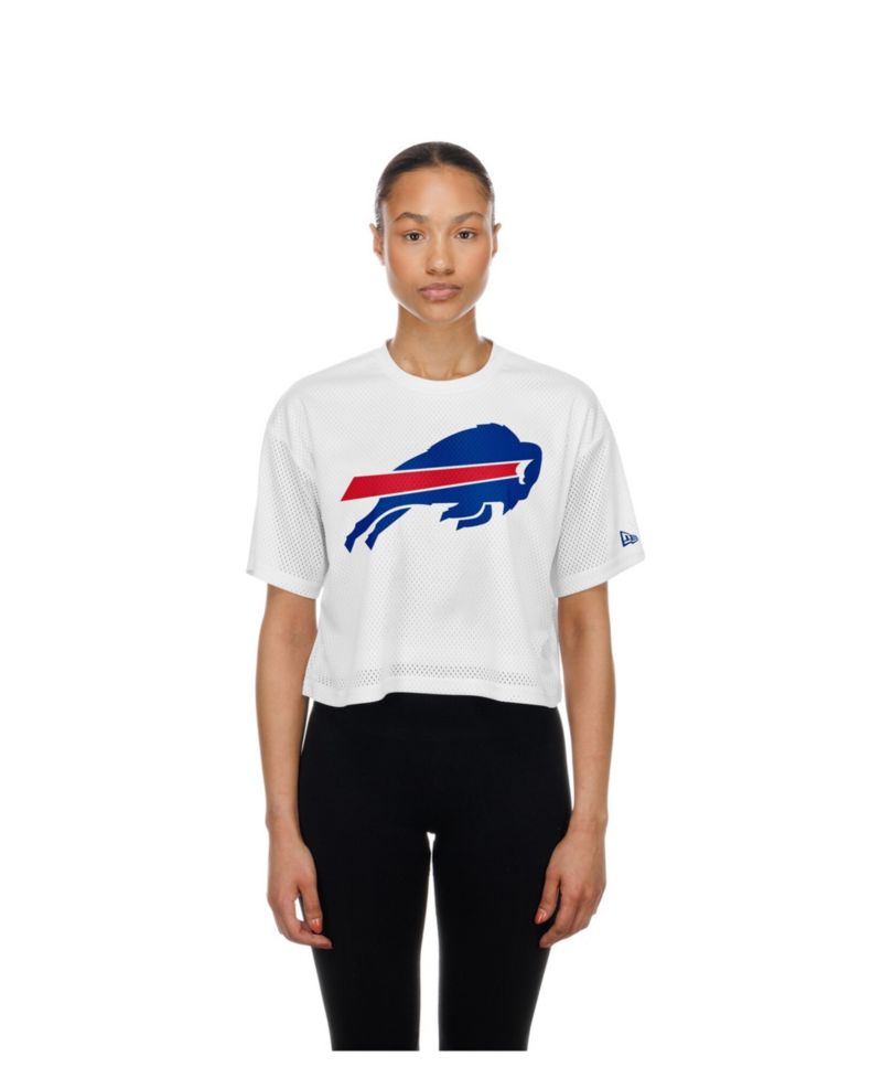 Women's White Buffalo Bills Summer Mesh Cropped Boxy T-Shirt