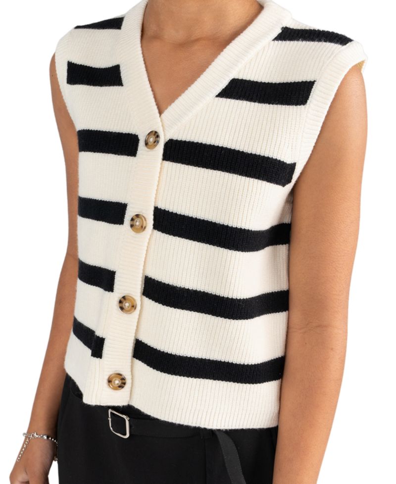 Girls' 7-12 Striped Sweater Vest, Pleated Skort with Belt and Bow Hair Clip, 3-Piece Set