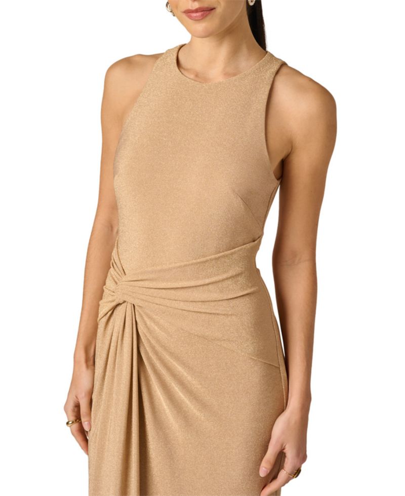 Women's Metallic Stretch Knit Draped Gown