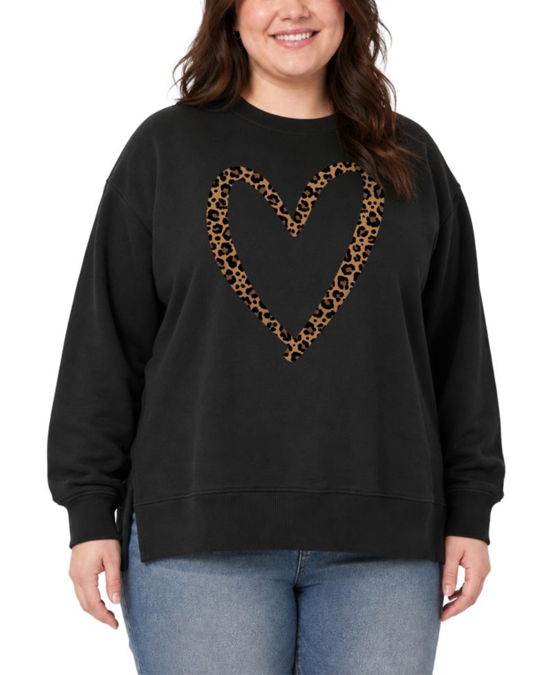 Plus Size Leopard-Print Heart Graphic Long-Sleeve Sweatshirt