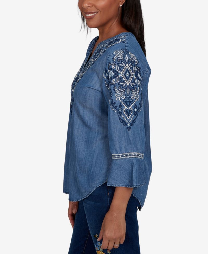 Petite 3/4-Sleeve V-Neck Blouse