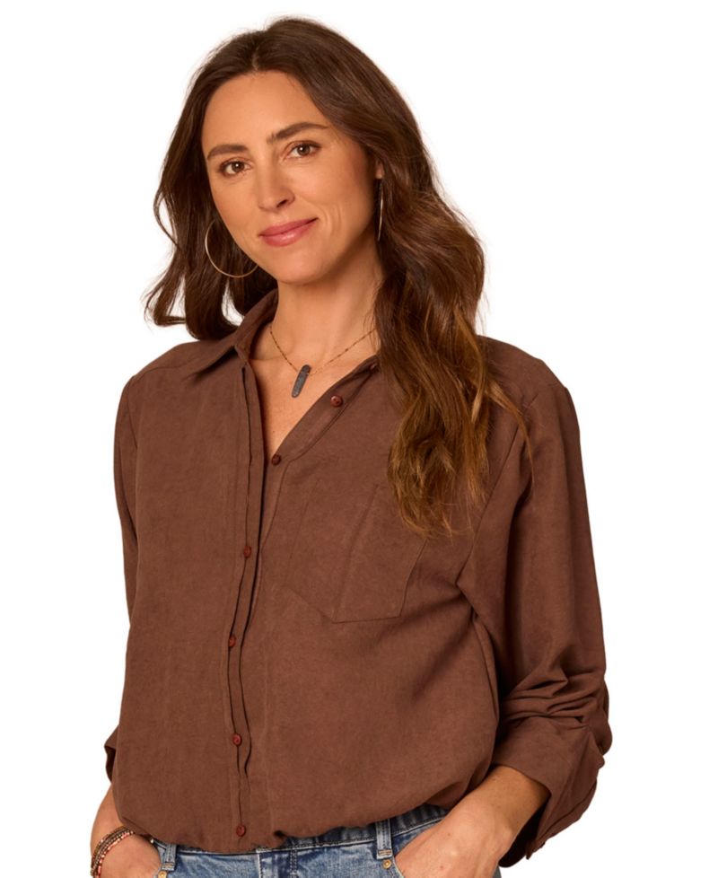 Petite Ruched-Sleeve Bubble-Hem Shirt