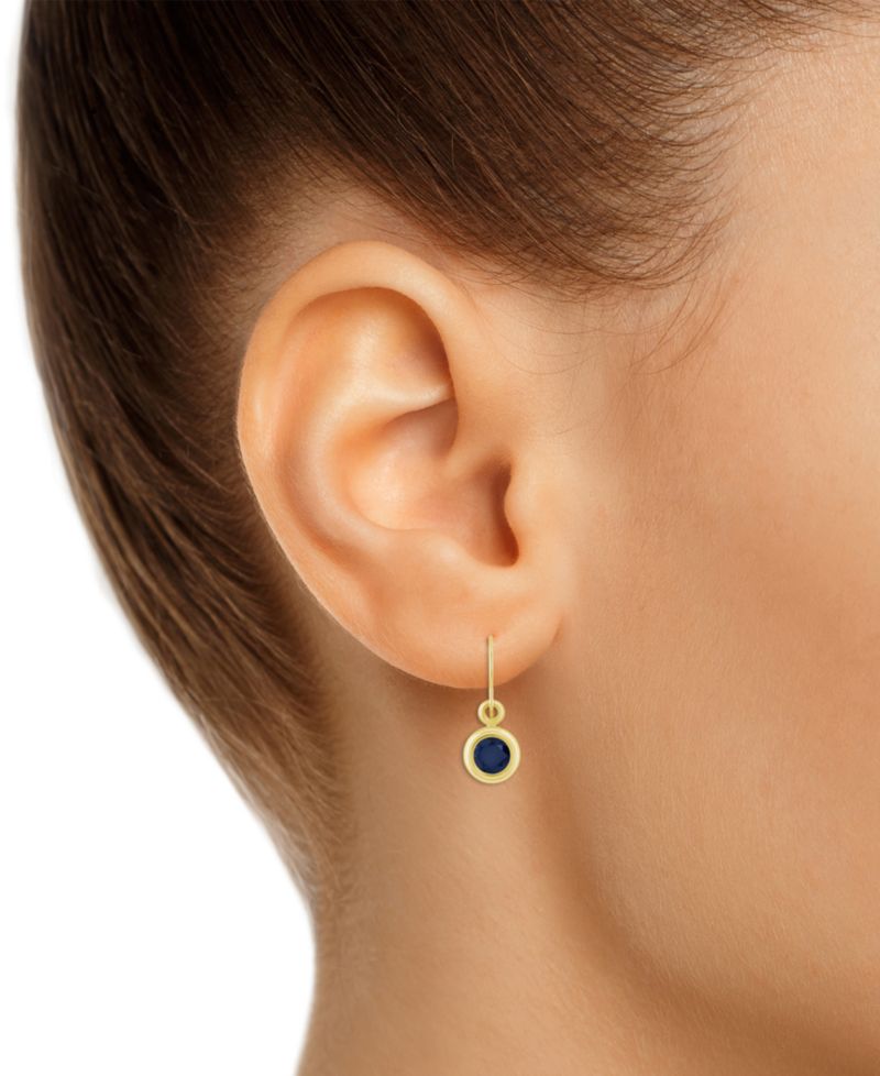 Sapphire Bezel Fish Hook Drop Earrings (3/4 ct. t.w.) in 10k Gold (Also Available in Ruby & Emerald)