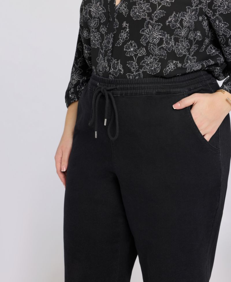 Plus Size Relaxed Drawstring Pull-On Denim Pants