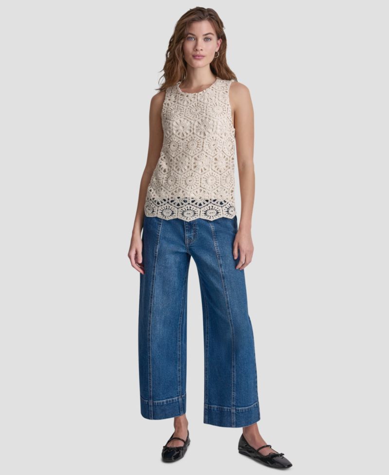Petite Crochet Crewneck Knit Tank Top