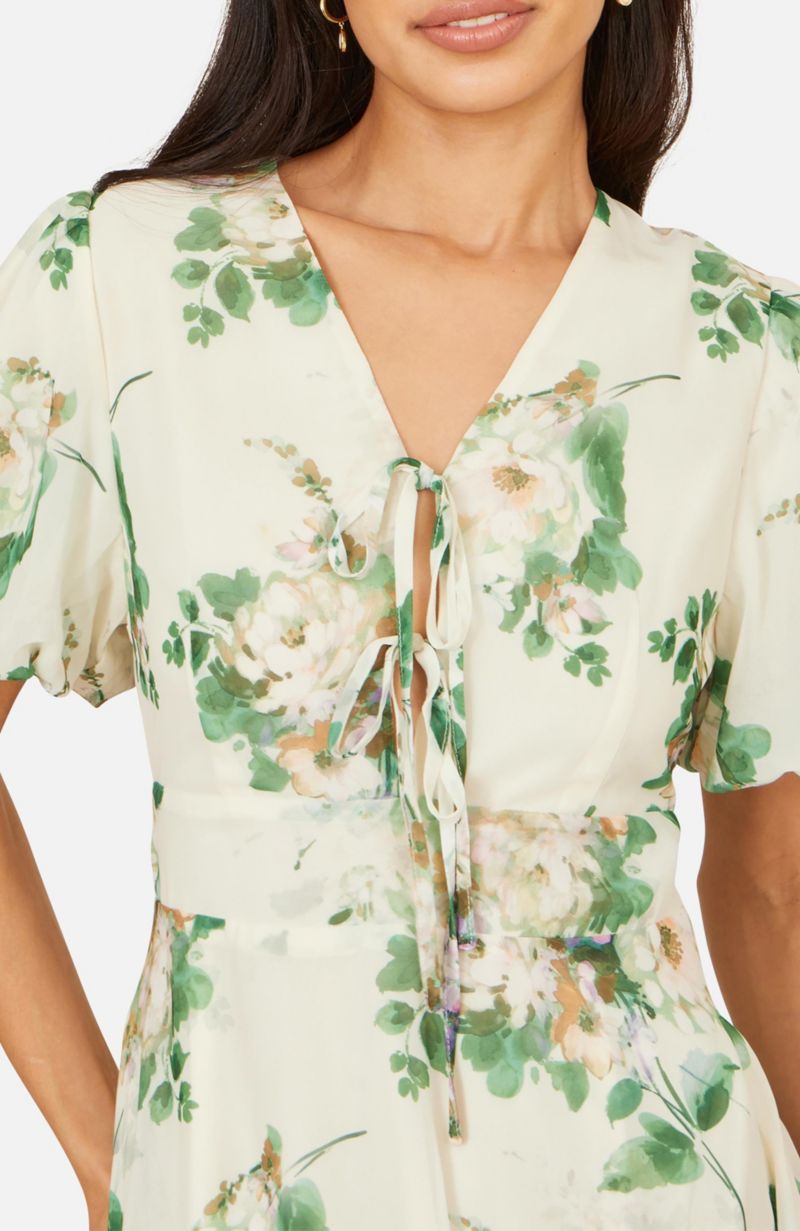 Women's Floral Front Tie Detail Tea Dress