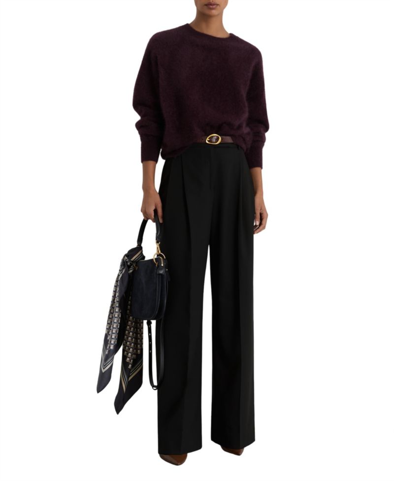 Petite Pleated Wide-Leg Wool-Blend Pants