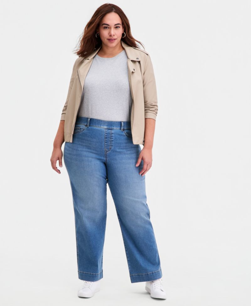 Plus Size Shaping Pull-On Wide-Leg Jeans