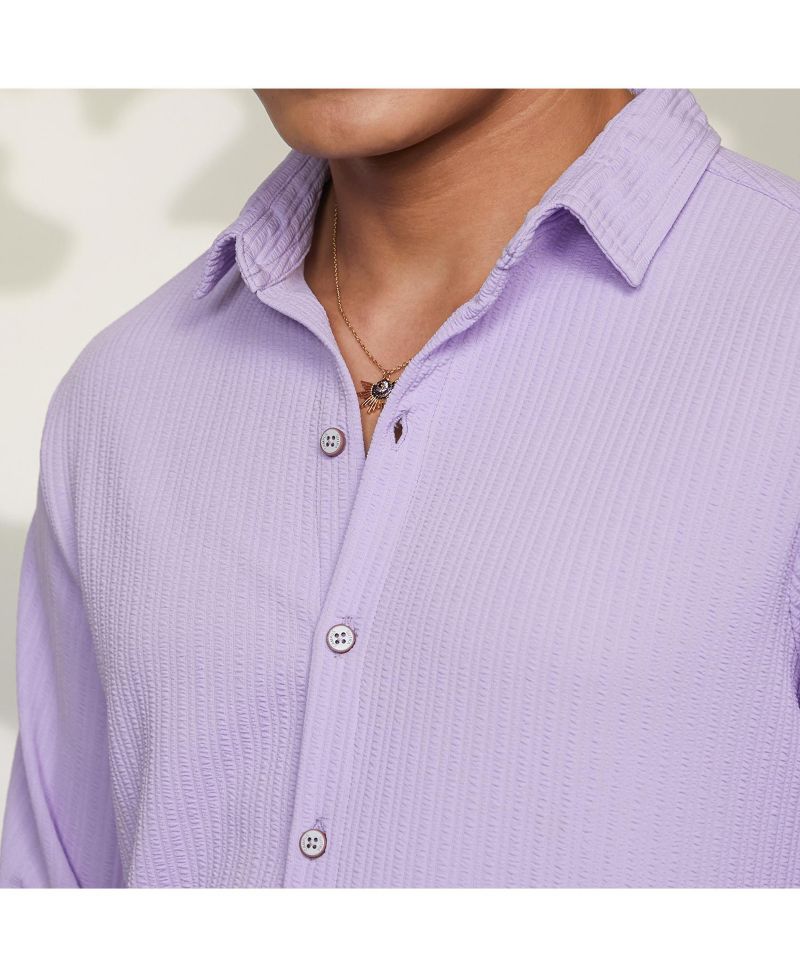 Men's Lilac Stripe-Creased Shirt