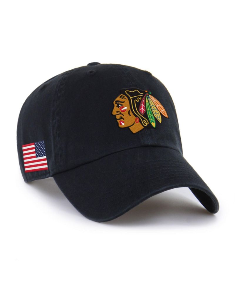 Men's and Women's Black Chicago Blackhawks Heritage Flag Clean Up Adjustable Hat