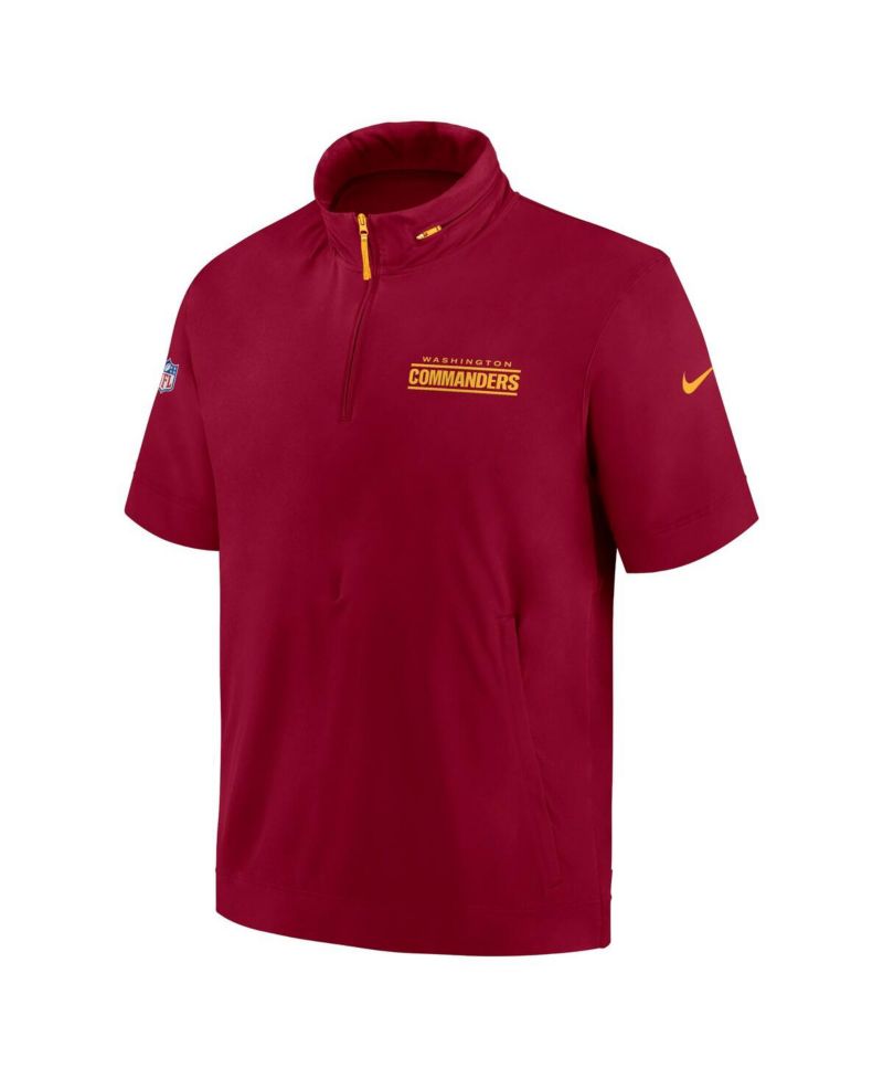 Men's Burgundy Washington Commanders 2024 Sideline Coach Short Sleeve Half-Zip Hoodie Jacket