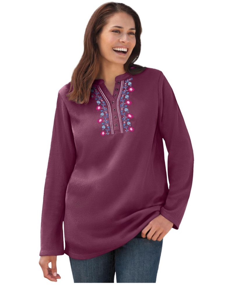 Women's Within Embroidered Thermal Henley Tee