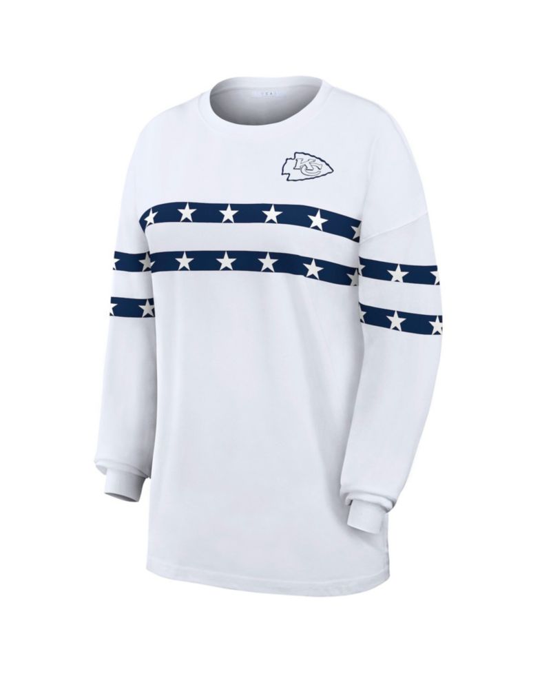 Women's White Kansas City Chiefs Americana Stripe Long Sleeve T-Shirt