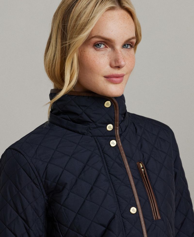 Petite Hooded Quilted Faux-Suede-Trim Coat