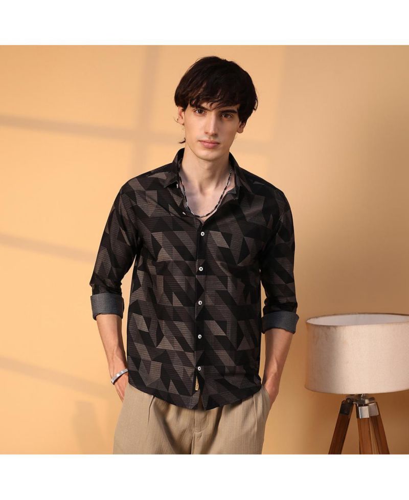 Men's Midnight Black Geometric Seersucker Shirt