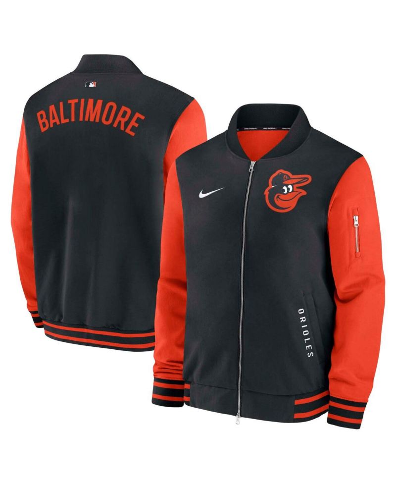 Men's Black/Orange Baltimore Orioles Authentic Collection Dugout Full-Zip Bomber Jacket
