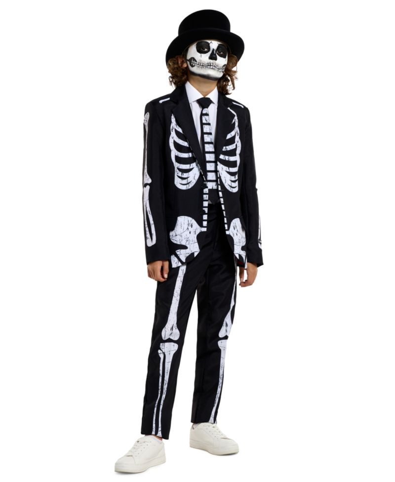 Boys' 4-20 Skeleton Grunge Halloween Jacket, Pants, and Tie, 3-Piece Set