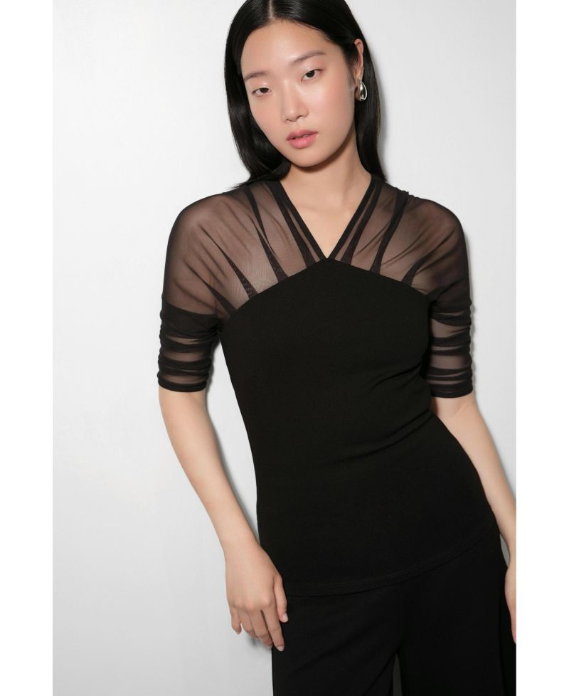 Women's Reva Sheer Mesh-Sleeve Evening Top