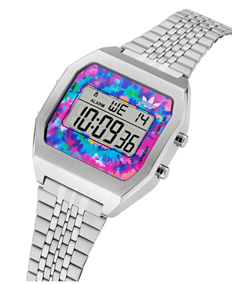 Unisex Digital Silver-Tone Stainless Steel Watch, 36mm