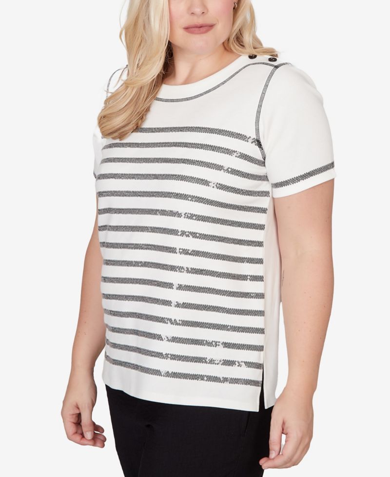 Petite Crowd Pleaser Biadere Sequin Stripes T-Shirt
