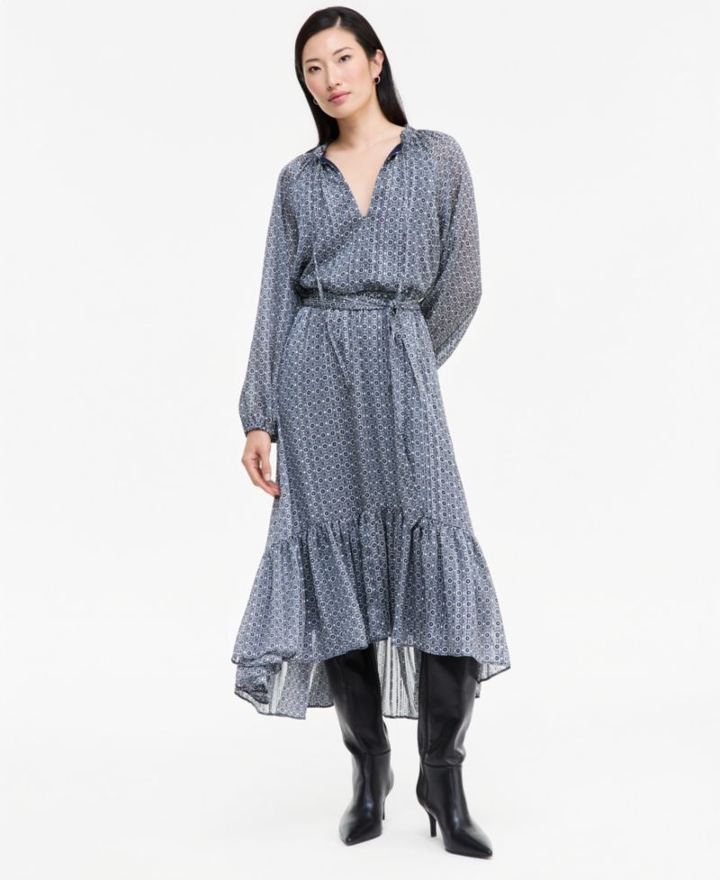Women's Long-Sleeve Printed High-Low Dress