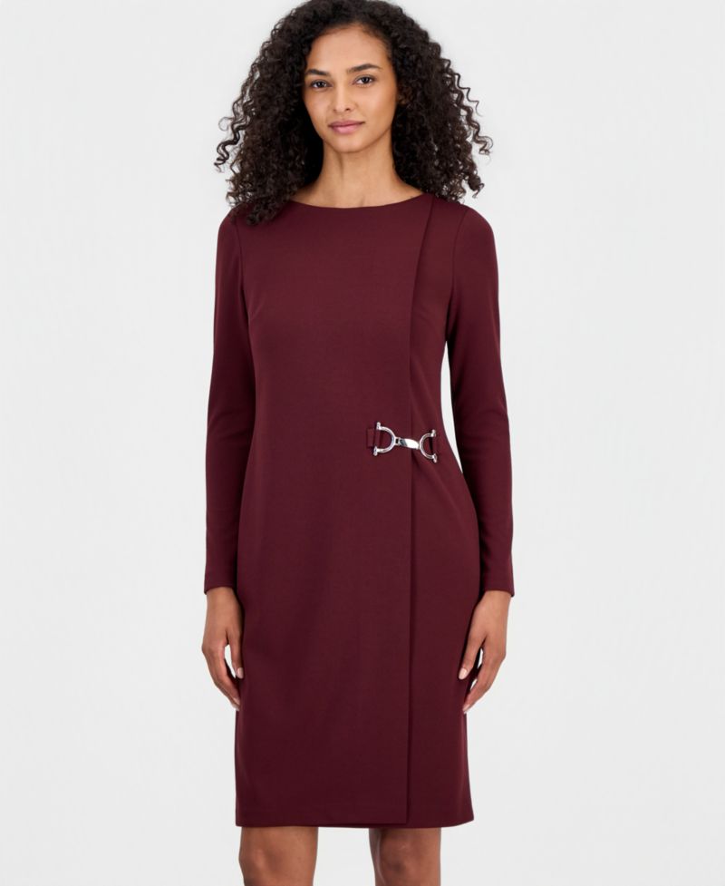 Petite Scoop-Neck Scuba Crepe Sheath Dress