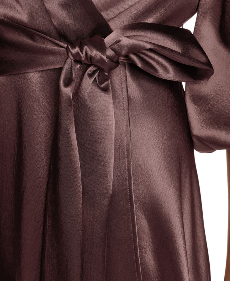 Women's Balloon-Sleeve Satin Faux-Wrap Dress