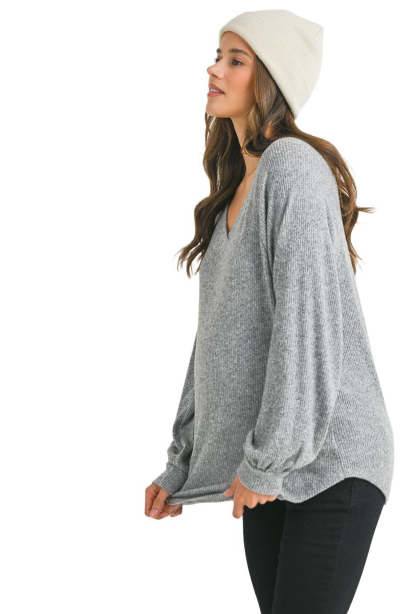 Maternity Ribbed Long Sleeve V Neck Sweater
