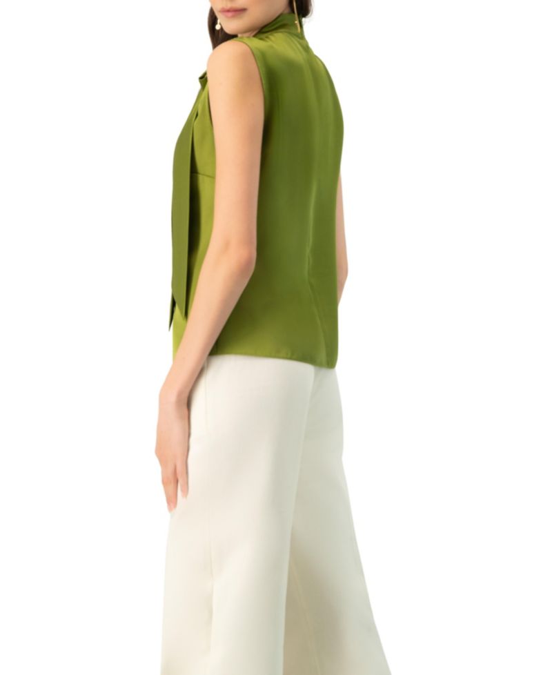 Women's Sleeveless Satin Blouse with Neck Tie