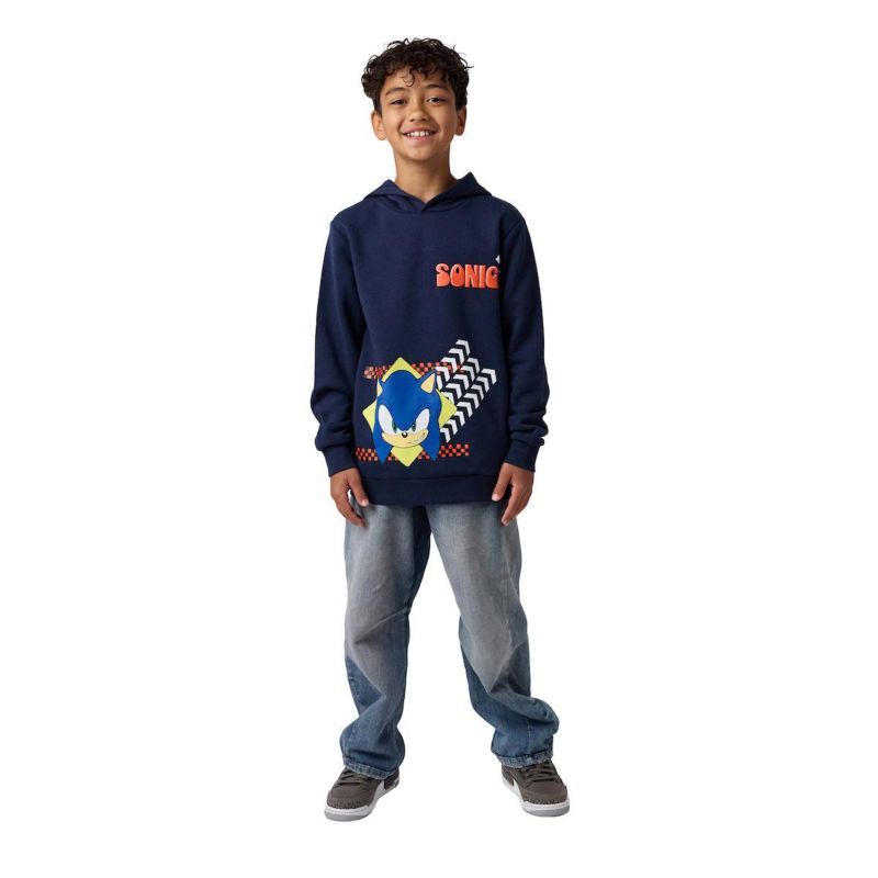 Little Boys Sonic Arrows and Checkered Flags Youth Navy Long Sleeve Hooded Sweatshirt-4