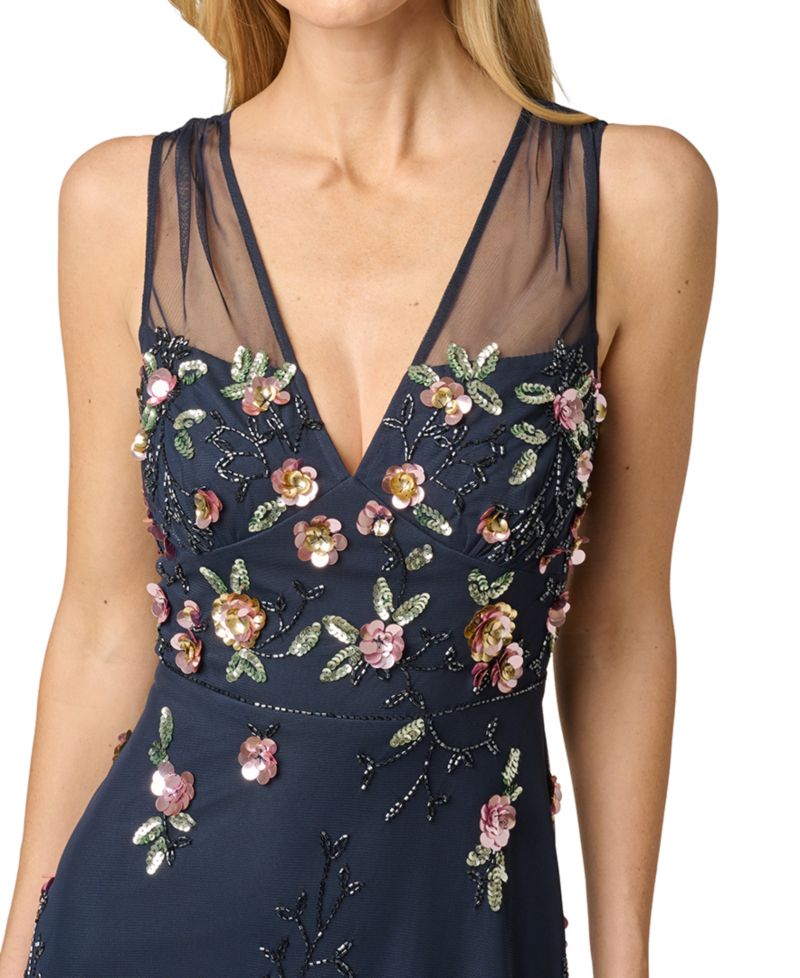 Women's Beaded Mesh Midi Sequin Dress