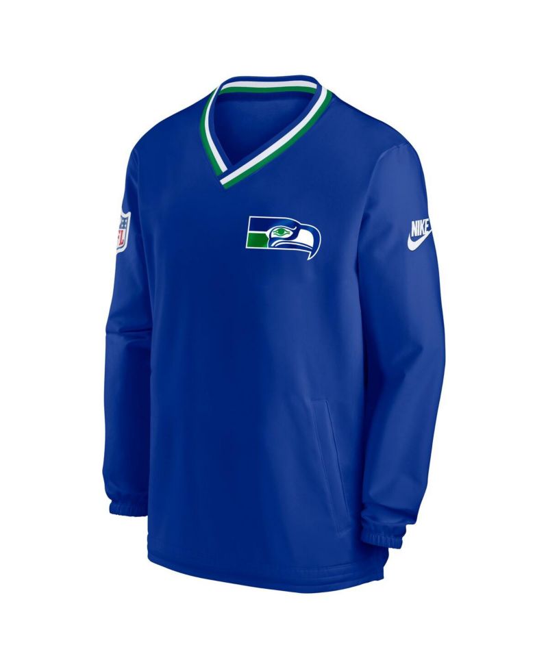 Men's Royal Seattle Seahawks Throwback V-Neck Pullover Windbreaker