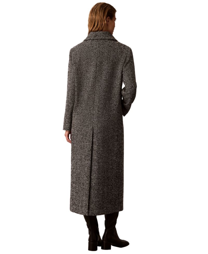 Women's Funnel Neck Herringbone Long Coat
