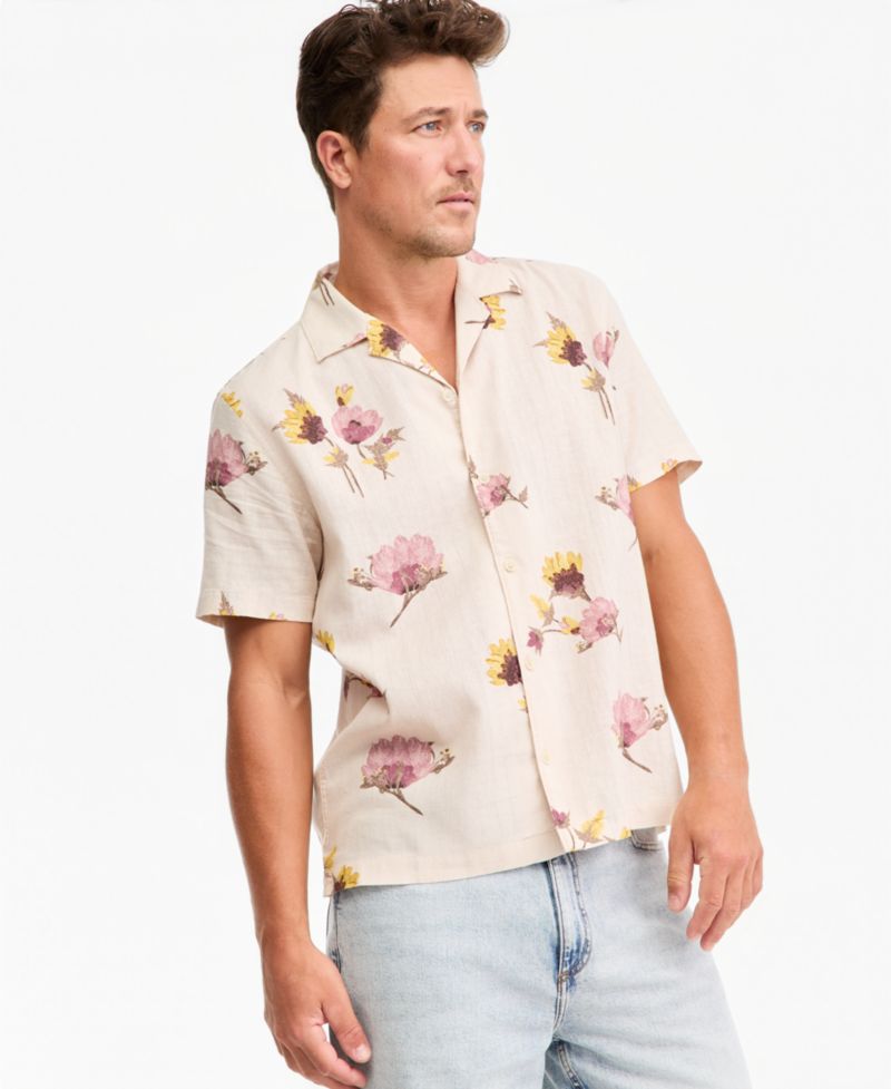 Men's Short-Sleeve Scape Pressed Floral Camp Shirt